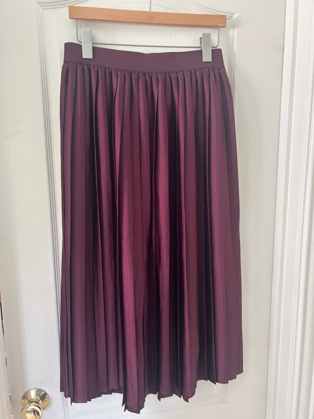 Women's Satin Pleated Maxi Skirt in Garnet